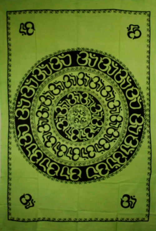 Green Om Shanti Mandala Art Handloom Style wall Tapestry