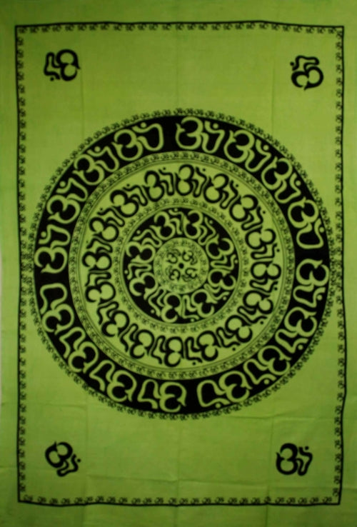 Green Om Shanti Mandala Art Handloom Style wall Tapestry