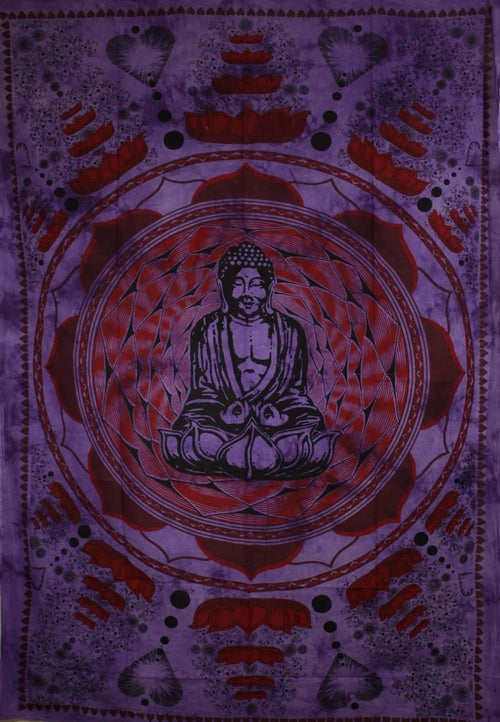 Purple Buddha In Dharma Chakra Mudra On A Lotus Flower wall Tapestry