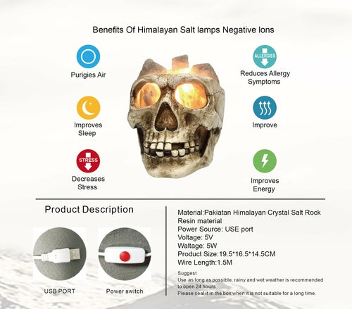 Skull Crystal Salt Lamp USB Dimmable