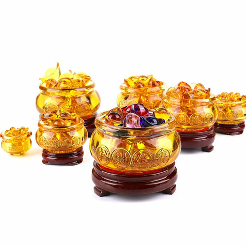 Feng Shui Golden Treasure Bowl with Golden Ingots, Wealth, Abundance,