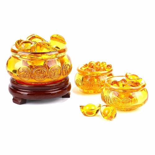 Feng Shui Golden Treasure Bowl with Golden Ingots, Wealth, Abundance,