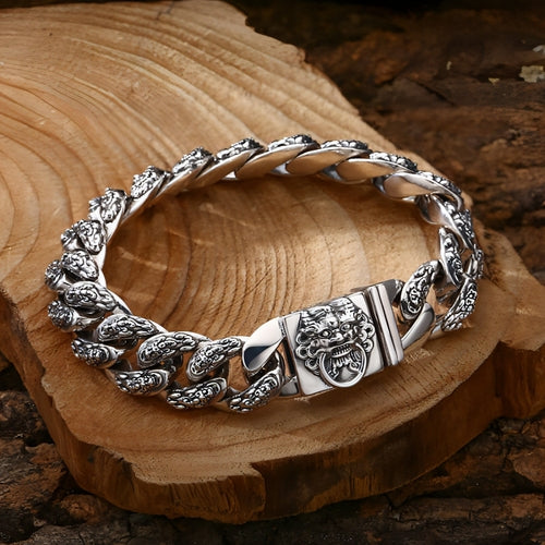 925 Sterling Silver Faucet Bracelet Money Drawing Pi Xiu Men's Thick