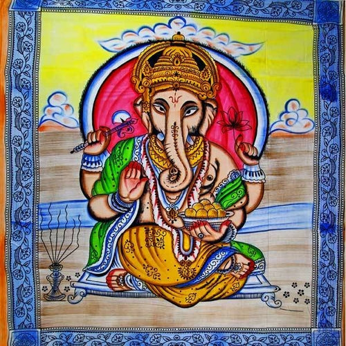 Ganesha Holding Lotus Flower In Pastels With Tassels Tapestry with