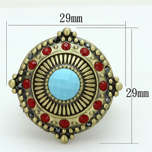 LO3890 - Antique Copper Brass Ring with Synthetic Turquoise in