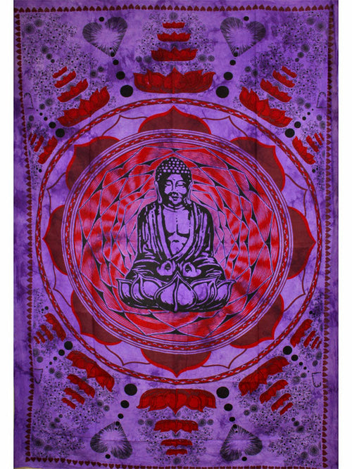 Purple Buddha In Dharma Chakra Mudra On A Lotus Flower wall Tapestry