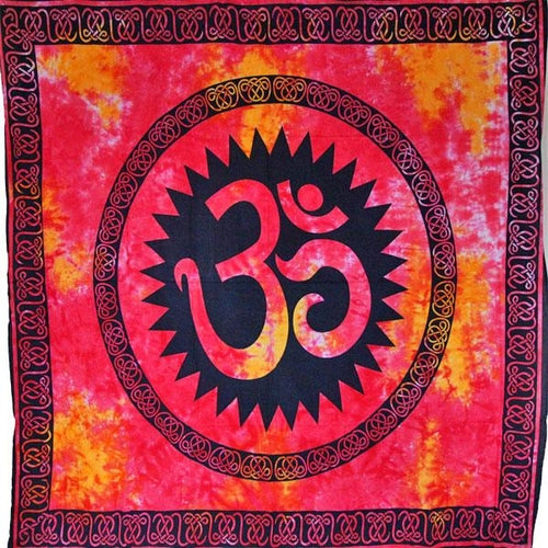 Red & Saffron Om Shanti Tie Dye Art wall Tapestry