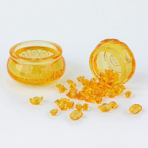 Feng Shui Golden Treasure Bowl with Golden Ingots, Wealth, Abundance,