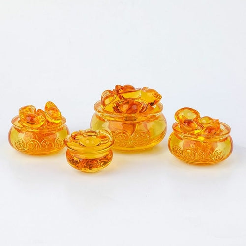 Feng Shui Golden Treasure Bowl with Golden Ingots, Wealth, Abundance,