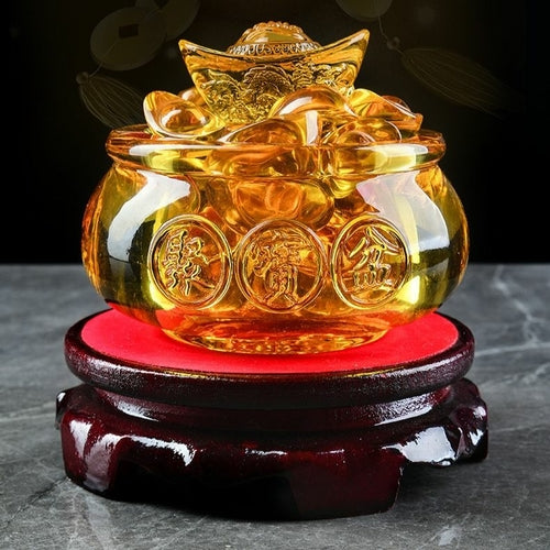 Feng Shui Golden Treasure Bowl with Golden Ingots, Wealth, Abundance,