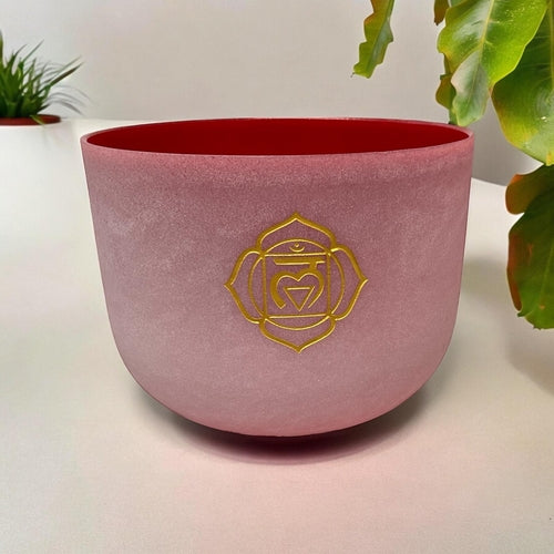 10'' Inch Quartz Crystal Singing Bowl with Engraved Chakra Symbol:
