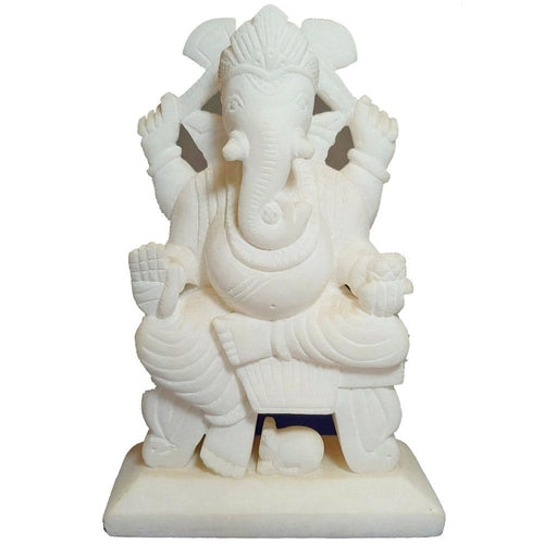 Small White Marble Texture Ganesha Statue Sculpture