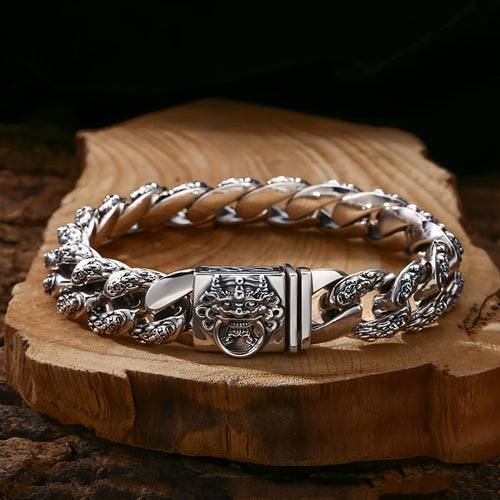 925 Sterling Silver Faucet Bracelet Money Drawing Pi Xiu Men's Thick