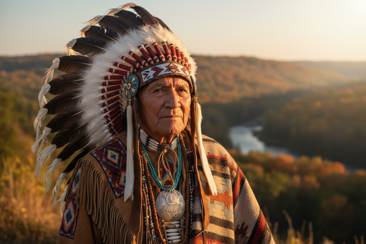 Cherokee Indian in headdress