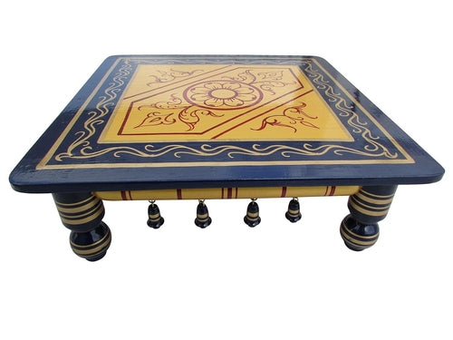 Pearl Yellow Blue Wooden Chowki 18x18x7 (DECORATIVE FLOOR TABLE)