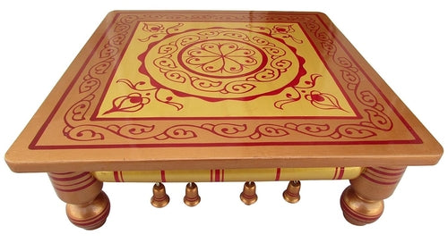 Pearl Yellow Copper Wooden Chowki 18x18x7 (FLOOR TABLE)