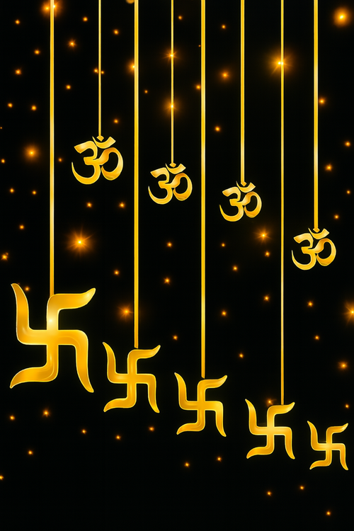Hanging Om & Swastik LED Decor – Golden Hindu Symbols with Warm Lights
