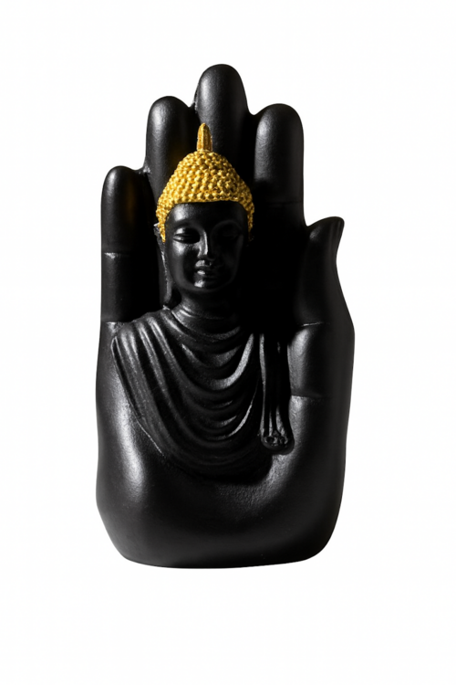Buddha Head in Black Hand Sculpture