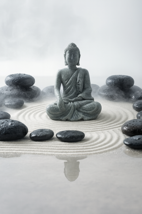 Gold & White Buddha Zen Garden Statue – Meditative Figurine with Raked