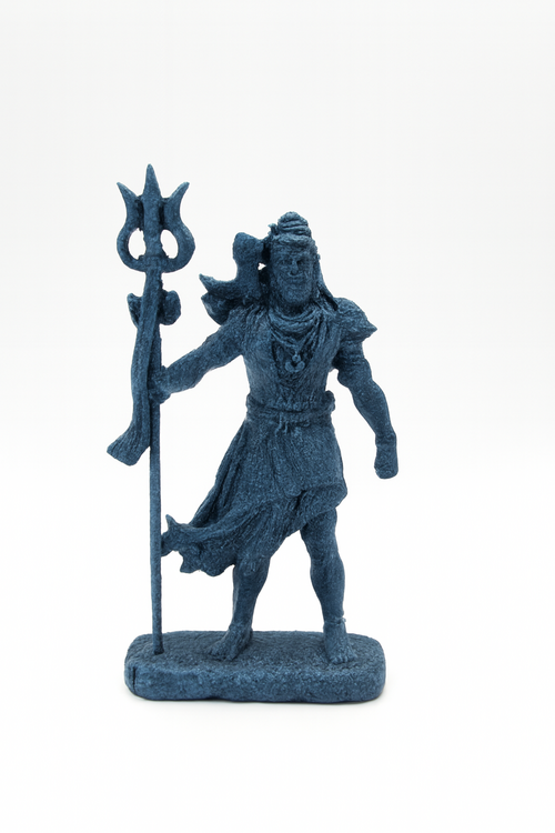 Miniature Lord Shiva Statue with Trishula – Blue Resin Figurine for