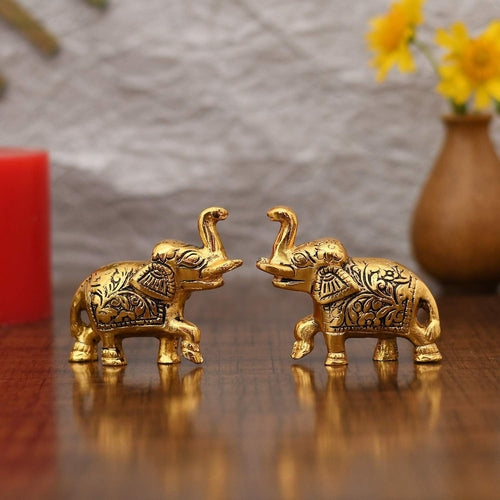 Gold Elephant Trunk Up Showpiece for Home Decor